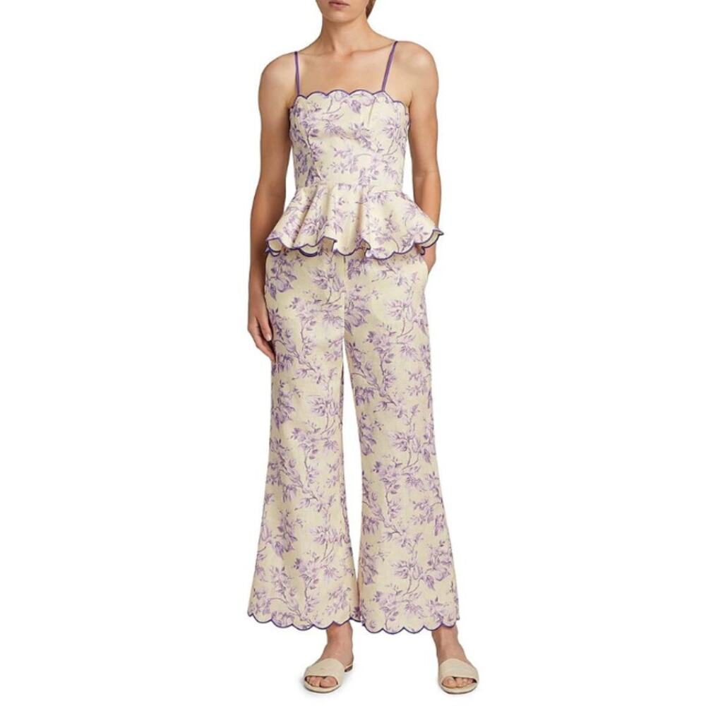 Zimmermann Set - Halliday Floral Linen Peplum Top & Halliday Pants size 2 US 8